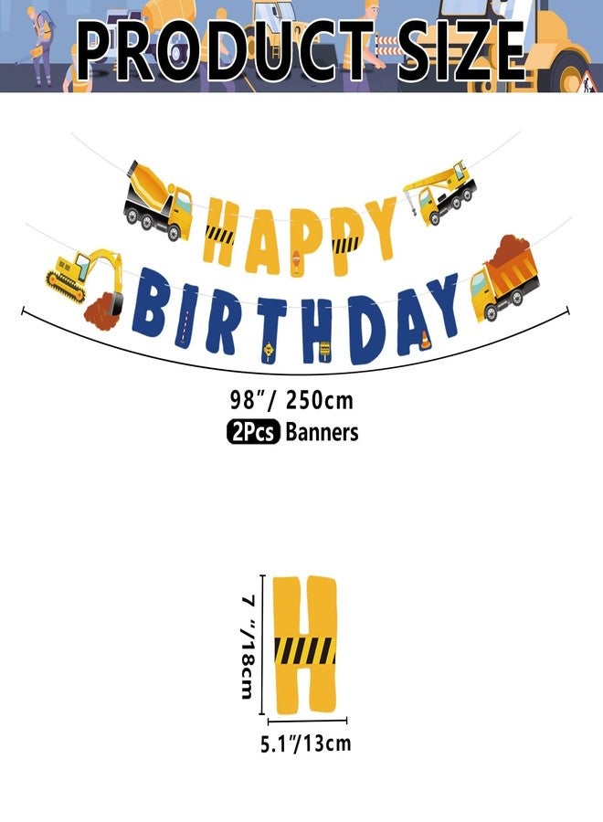 PIXHOTUL Construction Birthday Banner - Pre-strung Excavator HAPPY BIRTHDAY Banner for Baby Boy Toddler Kids Birthday Truck Party Decorations - Image 2